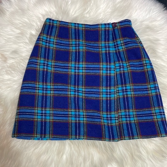 New York & Company Dresses & Skirts - #0071 NEW YORK & CO Wool Blend Blue Plaid Wrap Skirt Mini-4